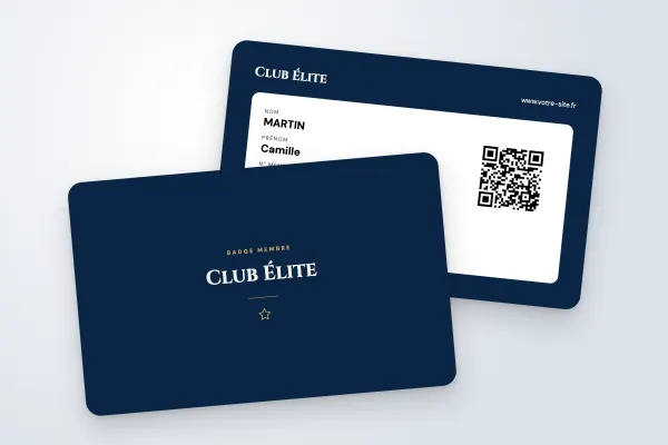 Design « Club Élite » pour badge à commander en ligne (clubs de sport et associations, classique, marine et or)