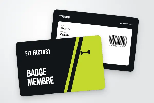 Design « Fit Factory » pour badge à commander en ligne (clubs de sport et associations, biseau, vert citron)