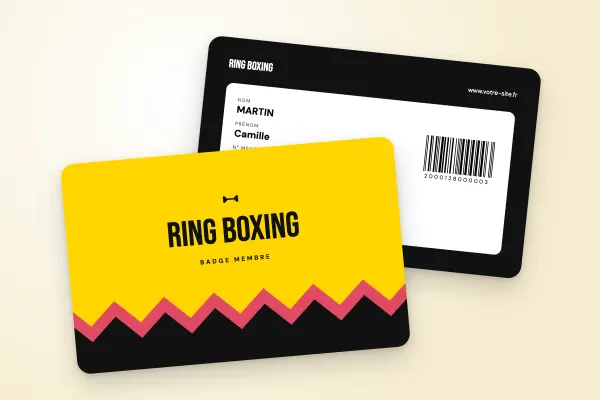 Design « Ring Boxing » pour badge à commander en ligne (clubs de sport et associations, zigzag, jaune et noir)