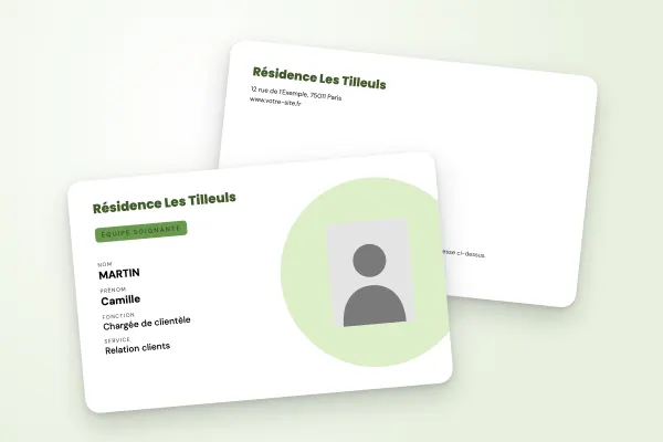Design « Résidence Les Tilleuls » pour badge à commander en ligne (entreprises et administrations, pastille, vert tilleul)