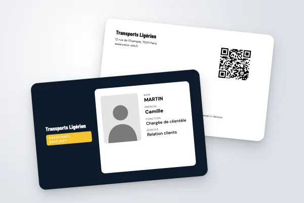 Design « Transports Ligérien » pour badge à commander en ligne (entreprises et administrations, fond sombre, nuit et jaune)