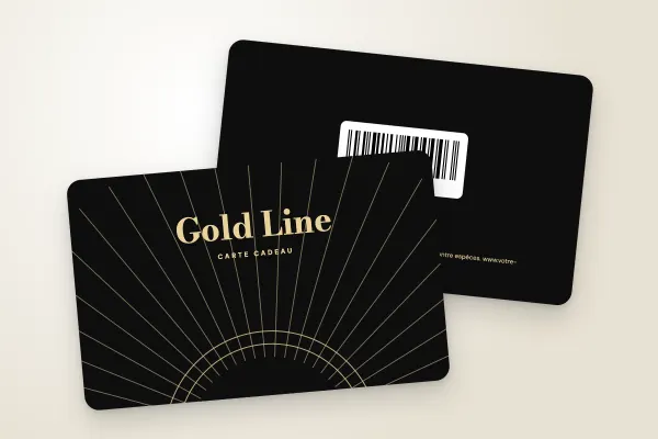 Design « Gold Line » pour carte cadeau à commander en ligne (boutiques et commerces, art déco, noir et or)