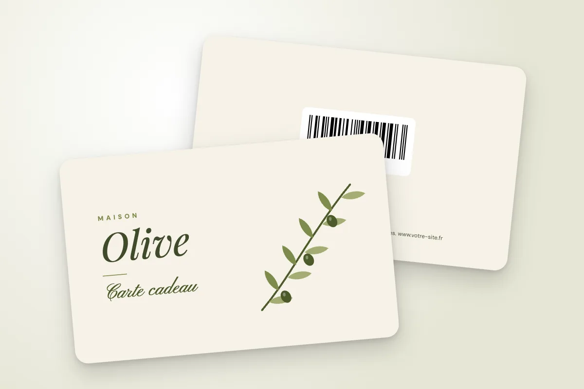 Carte cadeau papier Maison Olive, montant écrit à la main