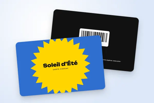 Design « Soleil d’Été » pour carte cadeau à commander en ligne (restaurants et cafés, éclat pop, bleu et jaune)