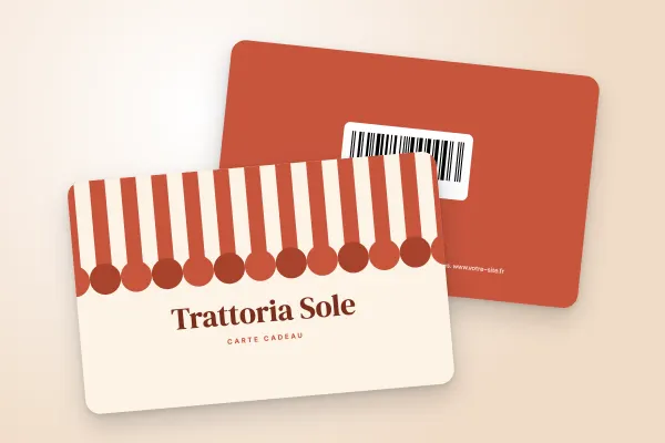 Design « Trattoria Sole » pour carte cadeau à commander en ligne (restaurants et cafés, store à rayures)
