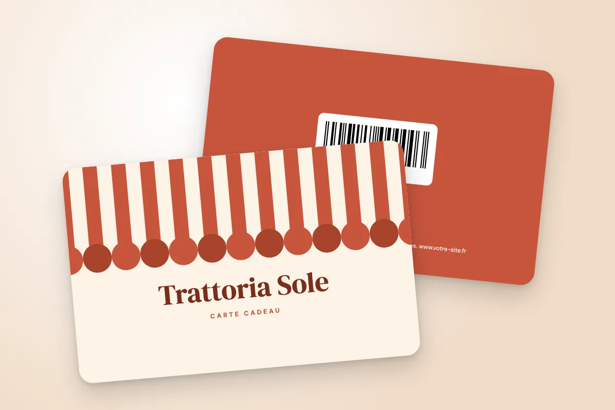 Design « Trattoria Sole » pour carte cadeau à commander en ligne (restaurants et cafés, store à rayures)