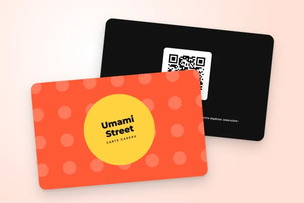 Design « Umami Street » pour carte cadeau à commander en ligne (restaurants et cafés, gros pois, couleurs vives)