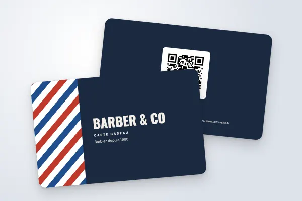 Design « Barber & Co » pour carte cadeau à commander en ligne (salons, instituts et spas, enseigne de barbier)