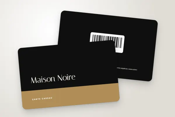 Design « Maison Noire » pour carte cadeau à commander en ligne (salons, instituts et spas, socle doré, noir)