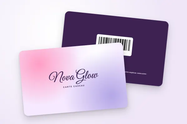 Design « Nova Glow » pour carte cadeau à commander en ligne (salons, instituts et spas, dégradé doux, écriture manuscrite)