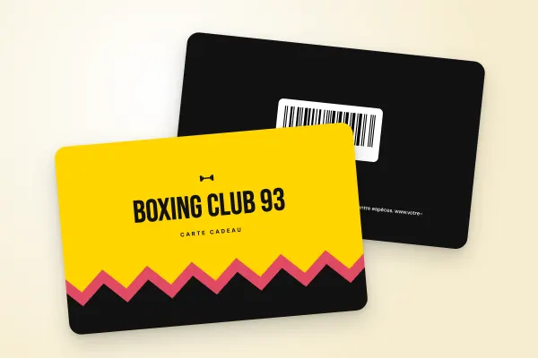 Design « Boxing Club 93 » pour carte cadeau à commander en ligne (sport et bien-être, zigzag pop, jaune et noir)