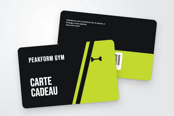 Design « Peakform Gym » pour carte cadeau à commander en ligne (sport et bien-être, biseau, vert fluo)