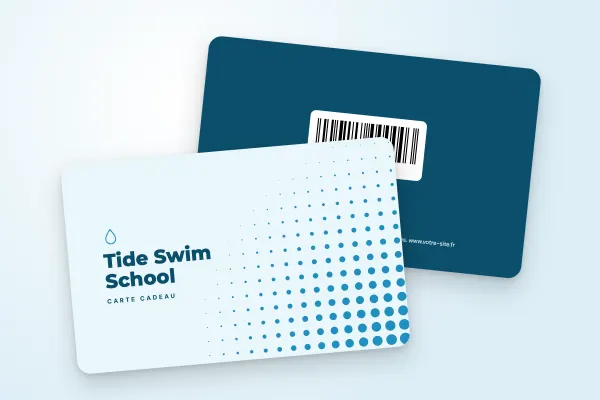 Design « Tide Swim School » pour carte cadeau à commander en ligne (sport et bien-être, trame de points, bleu)