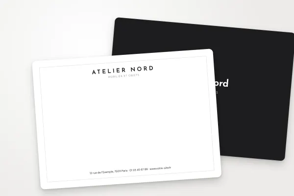 Design « Atelier Nord » pour carte commerciale à commander en ligne (boutiques et commerces, cadre fin, nom centré · a6 (10 × 15 cm))