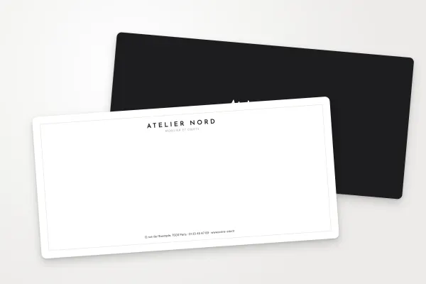 Design « Atelier Nord » pour carte commerciale à commander en ligne (boutiques et commerces, cadre fin, nom centré · dl (10 × 21 cm))