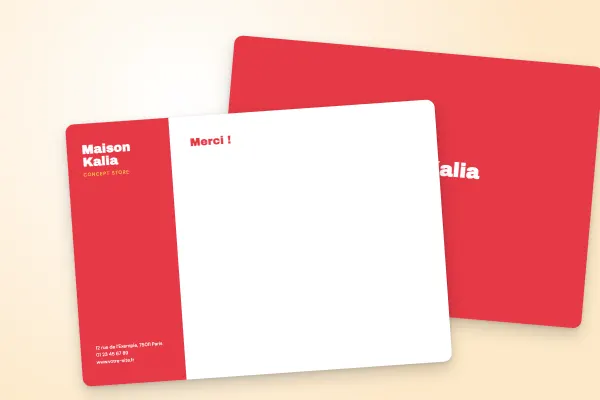 Design « Maison Kalia » pour carte commerciale à commander en ligne (boutiques et commerces, colonne de couleur à gauche · a6 (10 × 15 cm))