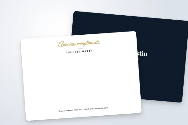 Design « Galerie Ostin » pour carte commerciale à commander en ligne (professions libérales et entreprises, « avec nos compliments », nuit et or · a6 (10 × 15 cm))
