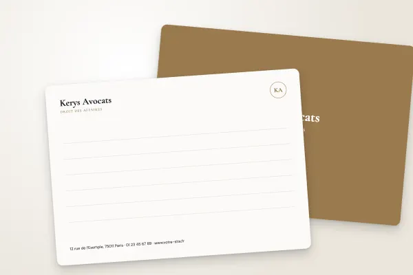 Design « Kerys Avocats » pour carte commerciale à commander en ligne (professions libérales et entreprises, lignes d’écriture, monogramme · a6 (10 × 15 cm))