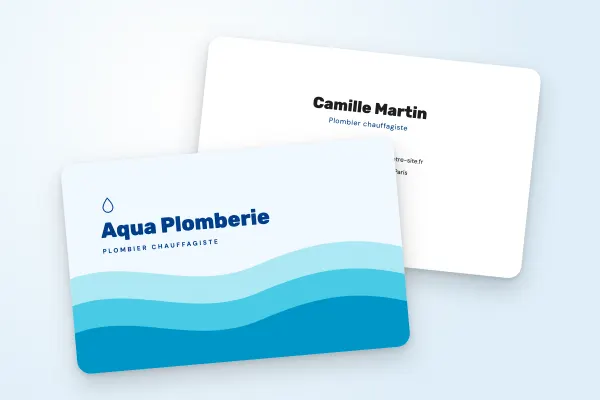 Design « Aqua Plomberie » pour carte de visite à commander en ligne (artisans et bâtiment, vagues bleues)