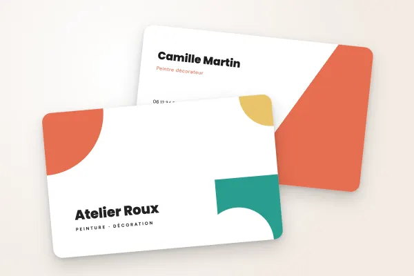 Design « Atelier Roux » pour carte de visite à commander en ligne (artisans et bâtiment, formes géométriques)