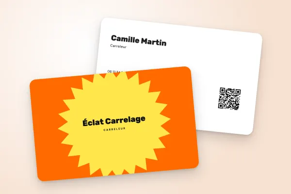 Design « Éclat Carrelage » pour carte de visite à commander en ligne (artisans et bâtiment, éclat pop, orange)