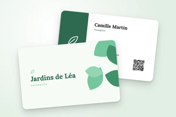 Design « Jardins de Léa » pour carte de visite à commander en ligne (artisans et bâtiment, feuillage)
