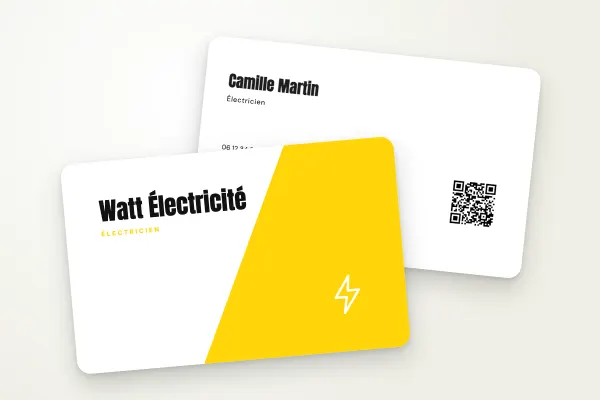 Design « Watt Électricité » pour carte de visite à commander en ligne (artisans et bâtiment, diagonale, jaune)