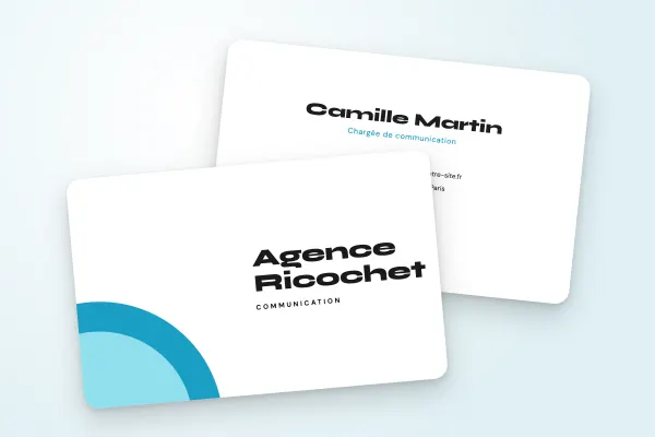 Design « Agence Ricochet » pour carte de visite à commander en ligne (conseil et créatifs, arrondis turquoise)