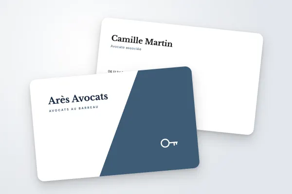 Design « Arès Avocats » pour carte de visite à commander en ligne (conseil et créatifs, diagonale, bleu ardoise)