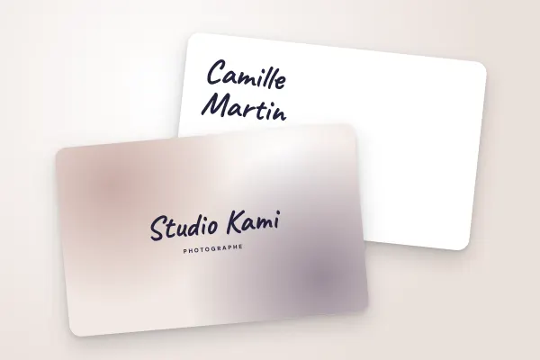 Design « Studio Kami » pour carte de visite à commander en ligne (conseil et créatifs, dégradé poudré, manuscrit)