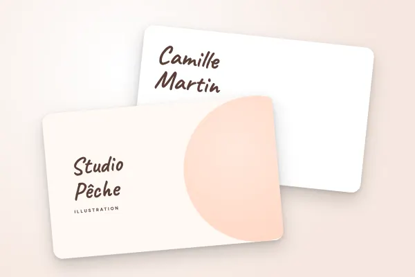 Design « Studio Pêche » pour carte de visite à commander en ligne (conseil et créatifs, disque pastel, manuscrit)