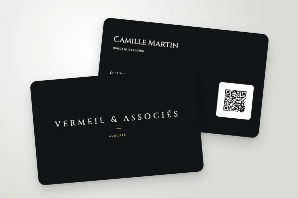 Design « Vermeil & Associés » pour carte de visite à commander en ligne (conseil et créatifs, capitales espacées, nuit et or)
