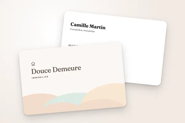 Design « Douce Demeure » pour carte de visite à commander en ligne (immobilier, nuages pastel)