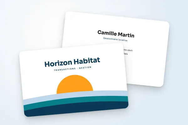Design « Horizon Habitat » pour carte de visite à commander en ligne (immobilier, lever de soleil)