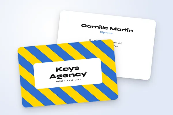 Design « Keys Agency » pour carte de visite à commander en ligne (immobilier, rayures pop, bleu et jaune)