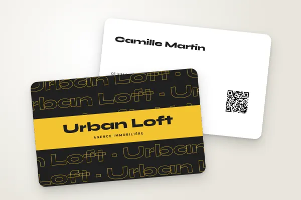 Design « Urban Loft » pour carte de visite à commander en ligne (immobilier, nom répété, jaune)