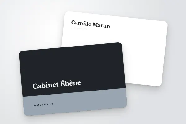 Design « Cabinet Ébène » pour carte de visite à commander en ligne (santé et bien-être, socle argenté, charbon)