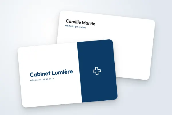 Design « Cabinet Lumière » pour carte de visite à commander en ligne (santé et bien-être, deux tons, blanc et bleu)