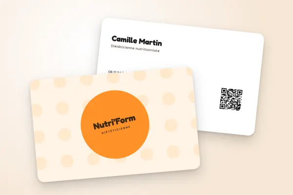 Design « Nutri’Form » pour carte de visite à commander en ligne (santé et bien-être, gros pois, orange)