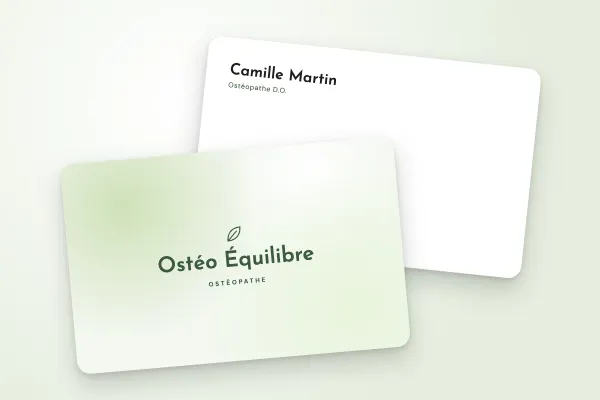Design « Ostéo Équilibre » pour carte de visite à commander en ligne (santé et bien-être, dégradé vert doux)