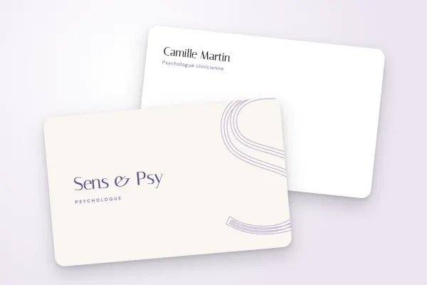 Design « Sens & Psy » pour carte de visite à commander en ligne (santé et bien-être, monogramme, lavande)