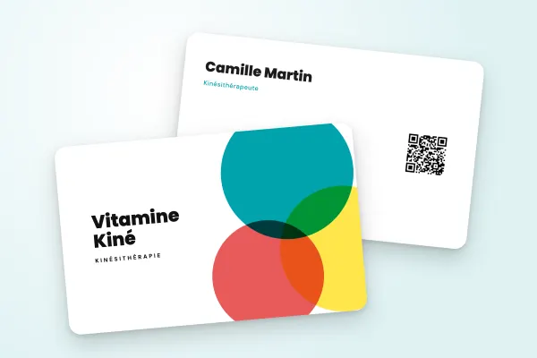Design « Vitamine Kiné » pour carte de visite à commander en ligne (santé et bien-être, disques pop superposés)