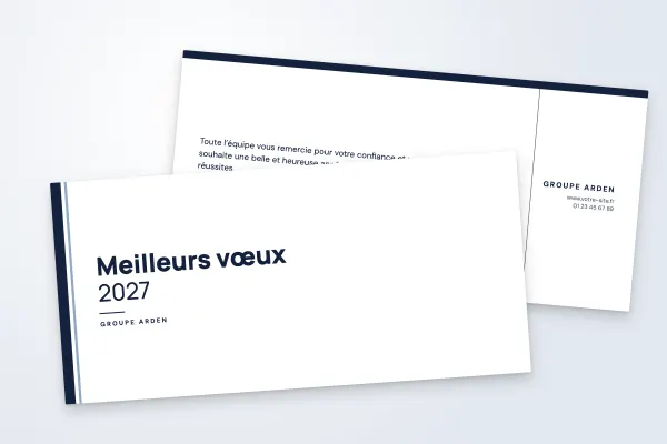 Design « Groupe Arden » pour carte de vœux à commander en ligne (corporate, barre latérale, bleu marine · dl (10 × 21 cm))
