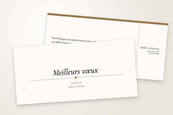 Design « Kerys Avocats » pour carte de vœux à commander en ligne (corporate, trame fine et filet, bronze · dl (10 × 21 cm))