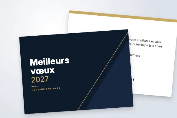 Design « Norvane Partners » pour carte de vœux à commander en ligne (corporate, pan diagonal, nuit et or · a6 (10 × 15 cm))