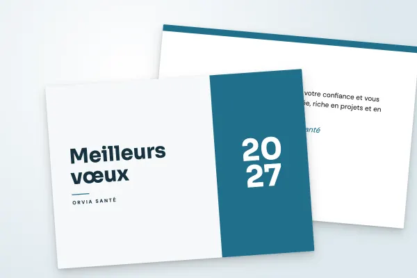 Design « Orvia Santé » pour carte de vœux à commander en ligne (corporate, bloc d’année, bleu canard · a6 (10 × 15 cm))