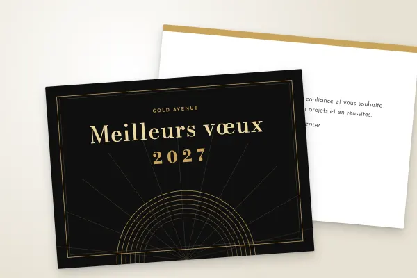 Design « Gold Avenue » pour carte de vœux à commander en ligne (élégant et doré, art déco, noir et or · a6 (10 × 15 cm))
