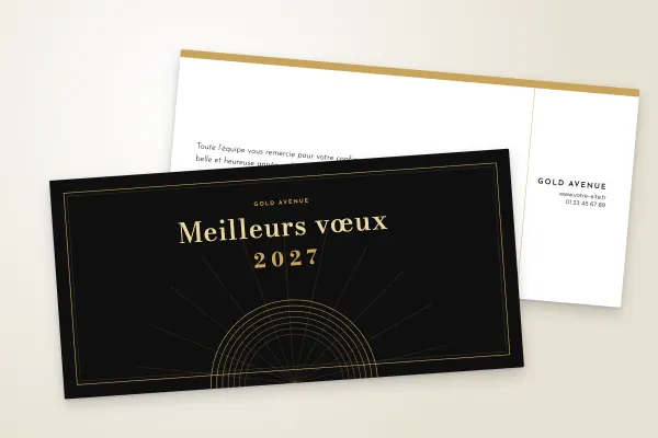 Design « Gold Avenue » pour carte de vœux à commander en ligne (élégant et doré, art déco, noir et or · dl (10 × 21 cm))
