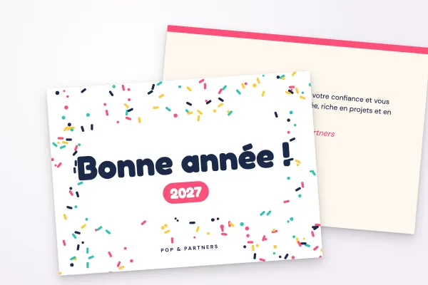 Design « Pop & Partners » pour carte de vœux à commander en ligne (festif et coloré, confettis multicolores · a6 (10 × 15 cm))