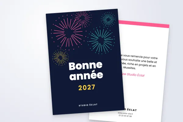 Design « Studio Éclat » pour carte de vœux à commander en ligne (festif et coloré, feux d’artifice, vertical · a6 (10 × 15 cm))